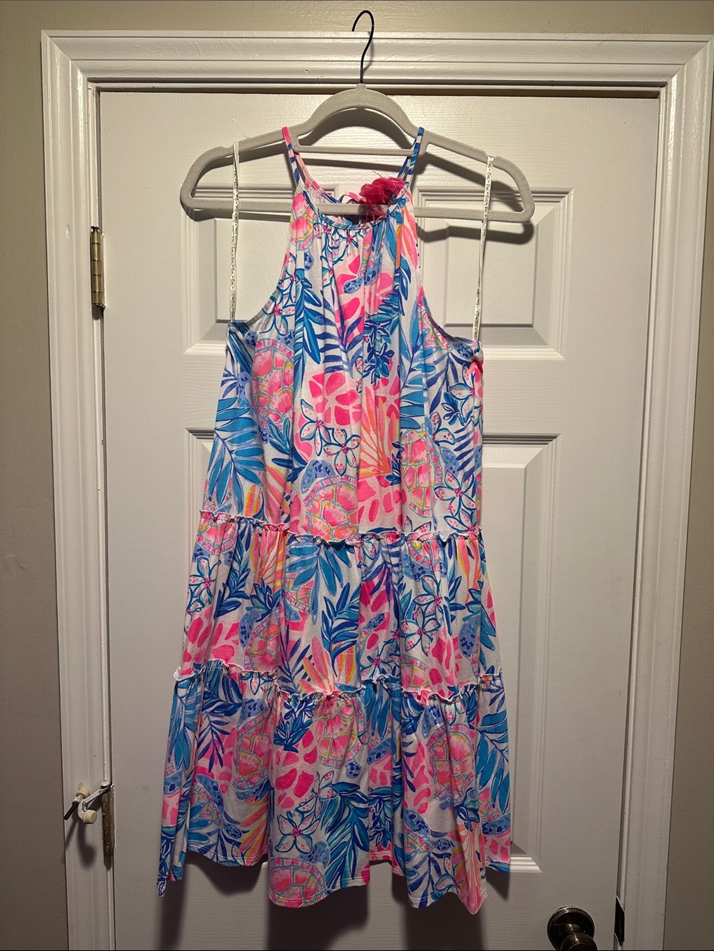 Lilly Pulitzer Pink Blue Tropical Print Tiered Sundress